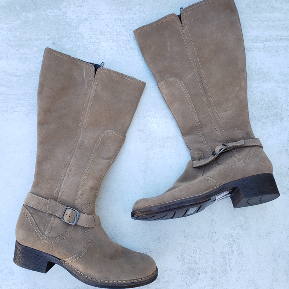 Clarks Shoes Clarks Tan Suede Tall Boots Sz 8 3493 Derby Palace Buckle Detail Classic Poshmark